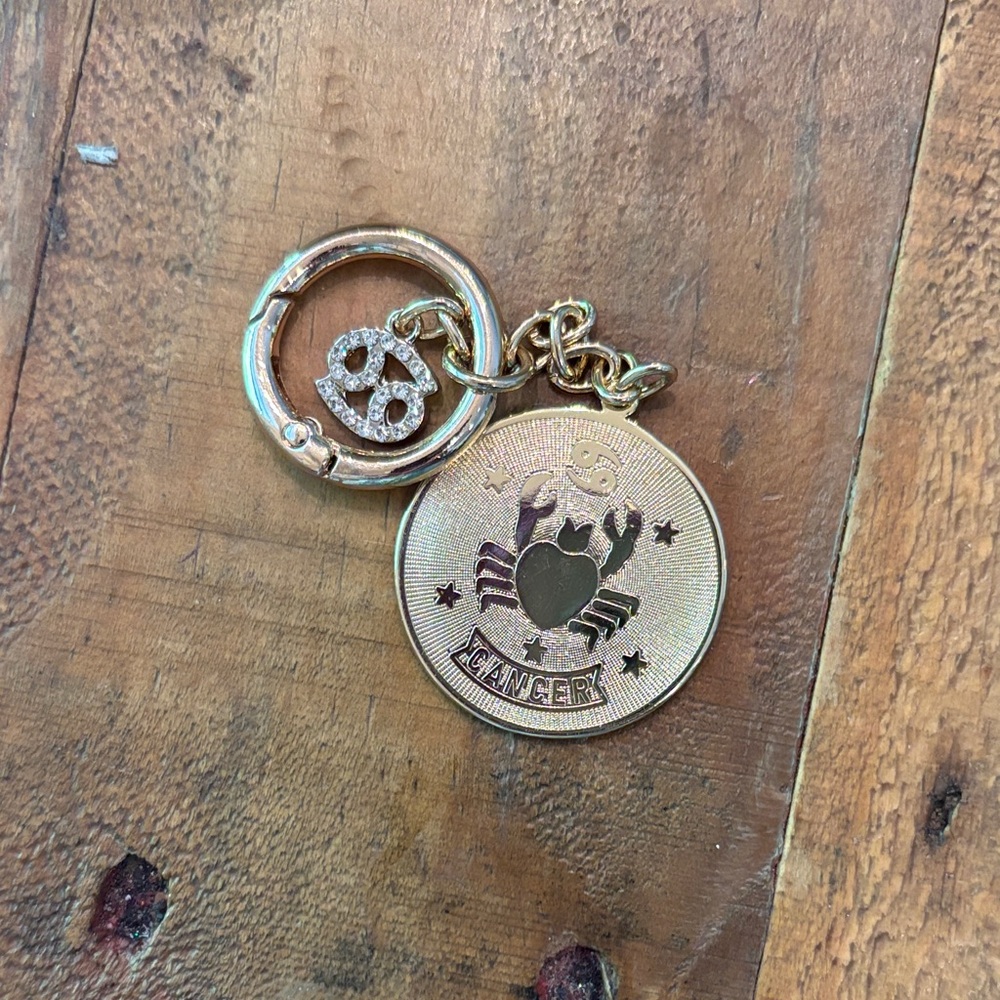Gold Cancer Zodiac Coin Keychain new
